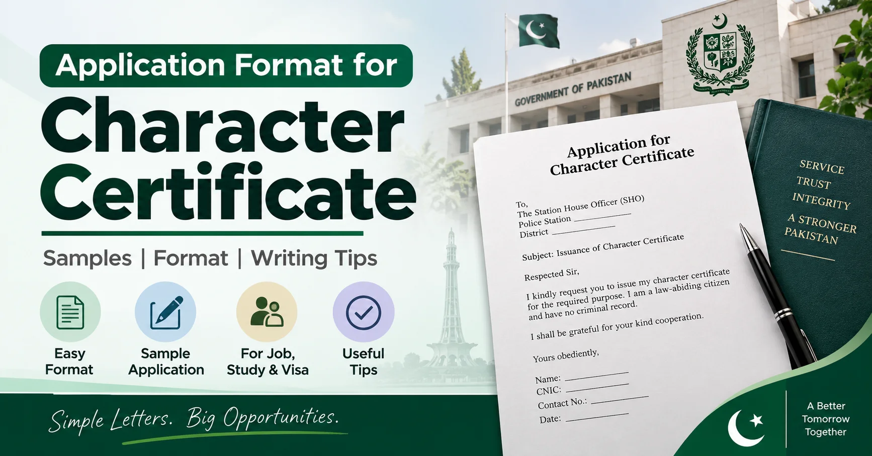 Character certificate application format for school, job and university