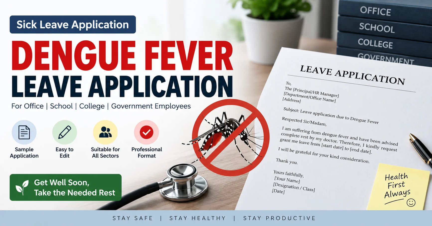 Dengue fever leave application for school, college and office