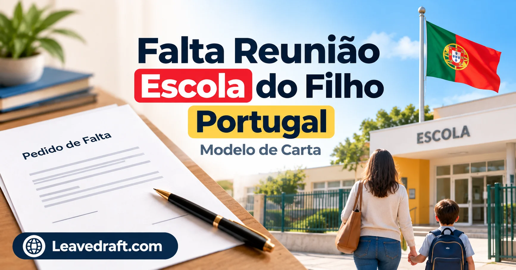 Modelo carta falta deslocação à escola Portugal 2026