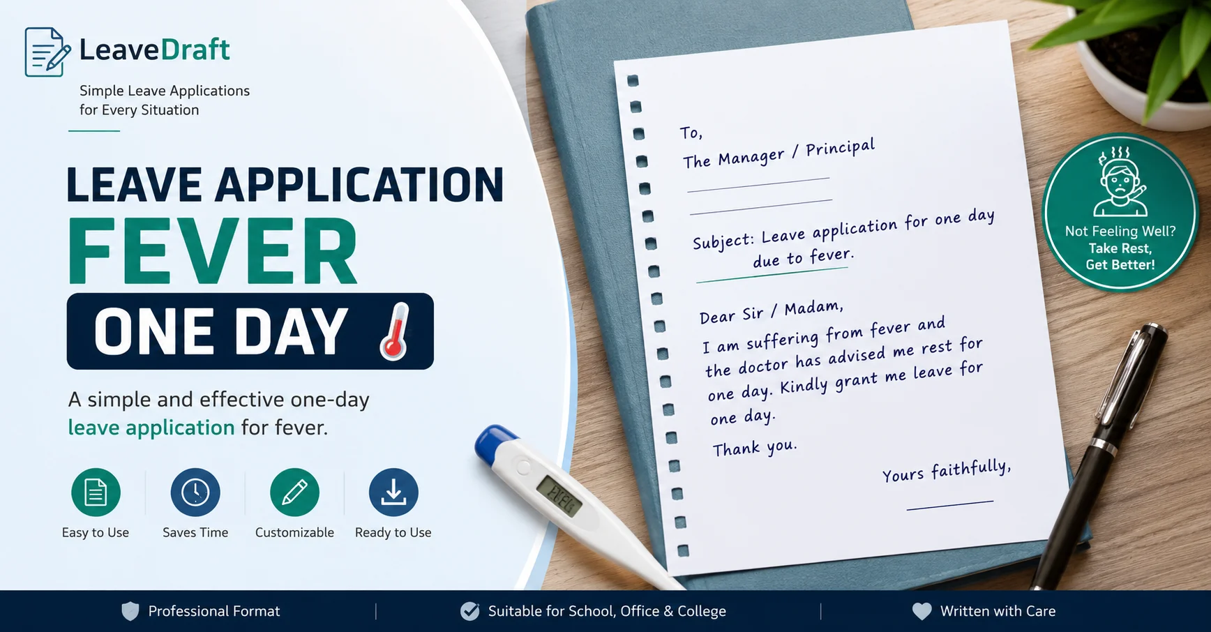 How to write leave application for fever for one day