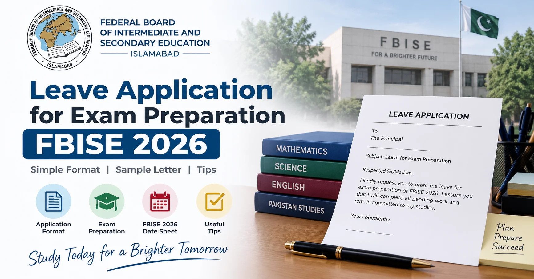Leave application for FBISE exam preparation 2026 for SSC Part I and Part II