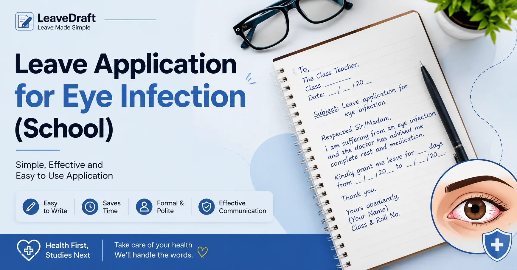 Leave application for eye infection school templates