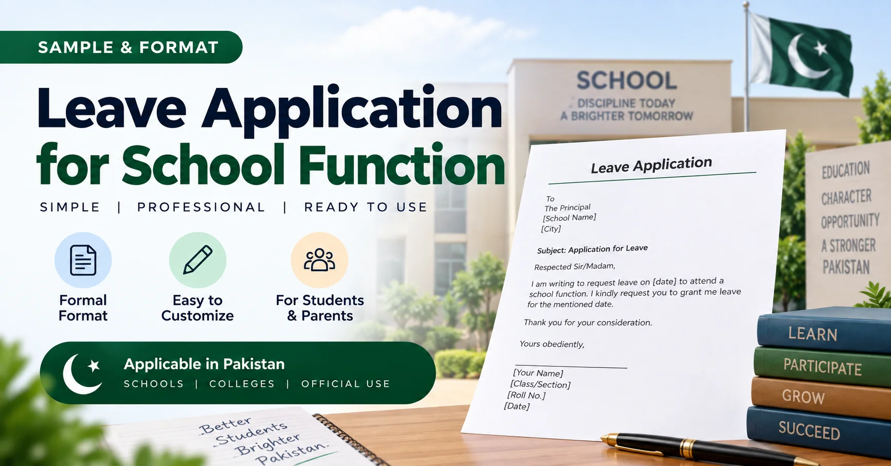 Leave application for school function, Iqbal Day and Quaid-e-Azam Day ceremony